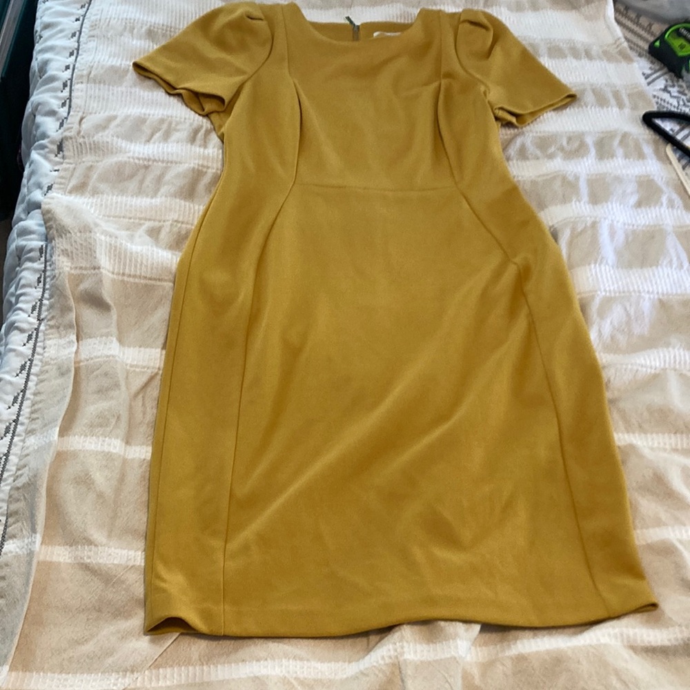 Calvin Klein Yellow Puff Sleeve Sheath Dress